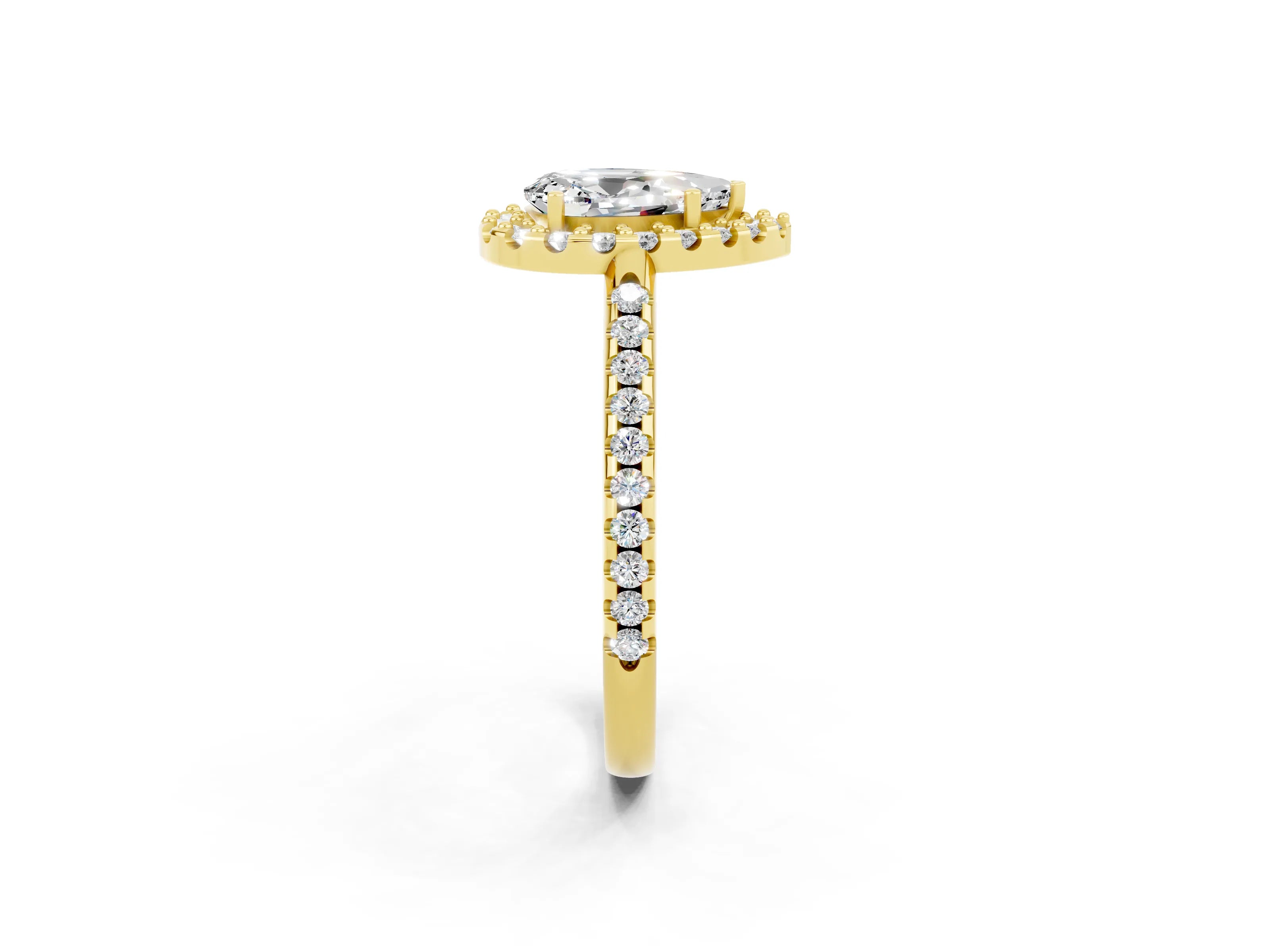 Yellow gold Pear Cut Moissanite Pavé Halo Ring with Four-Prong Setting_14