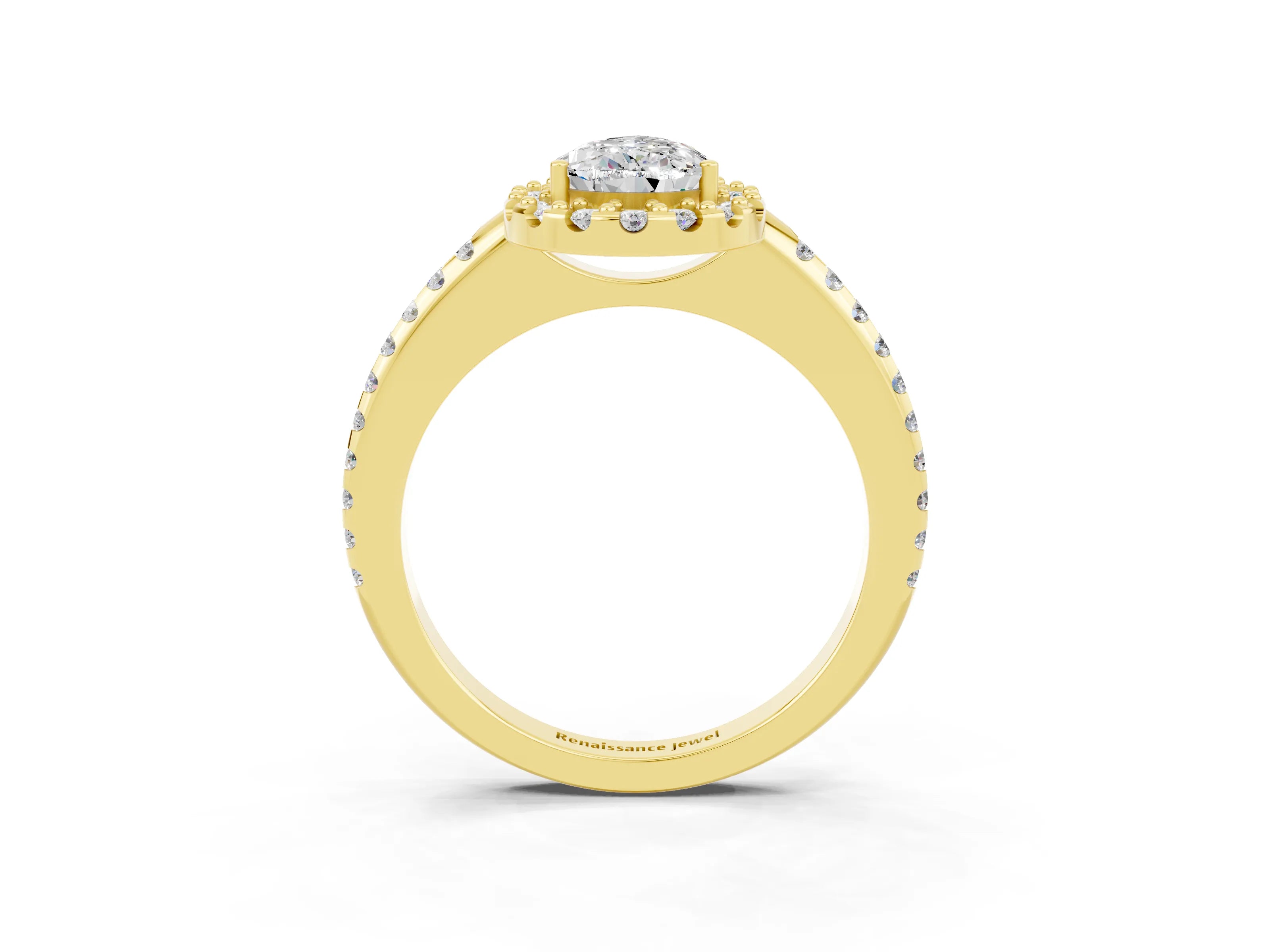 Yellow gold Pear Cut Moissanite Pavé Halo Ring with Four-Prong Setting_15