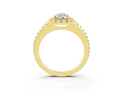 Yellow gold Pear Cut Moissanite Pavé Halo Ring with Four-Prong Setting_15