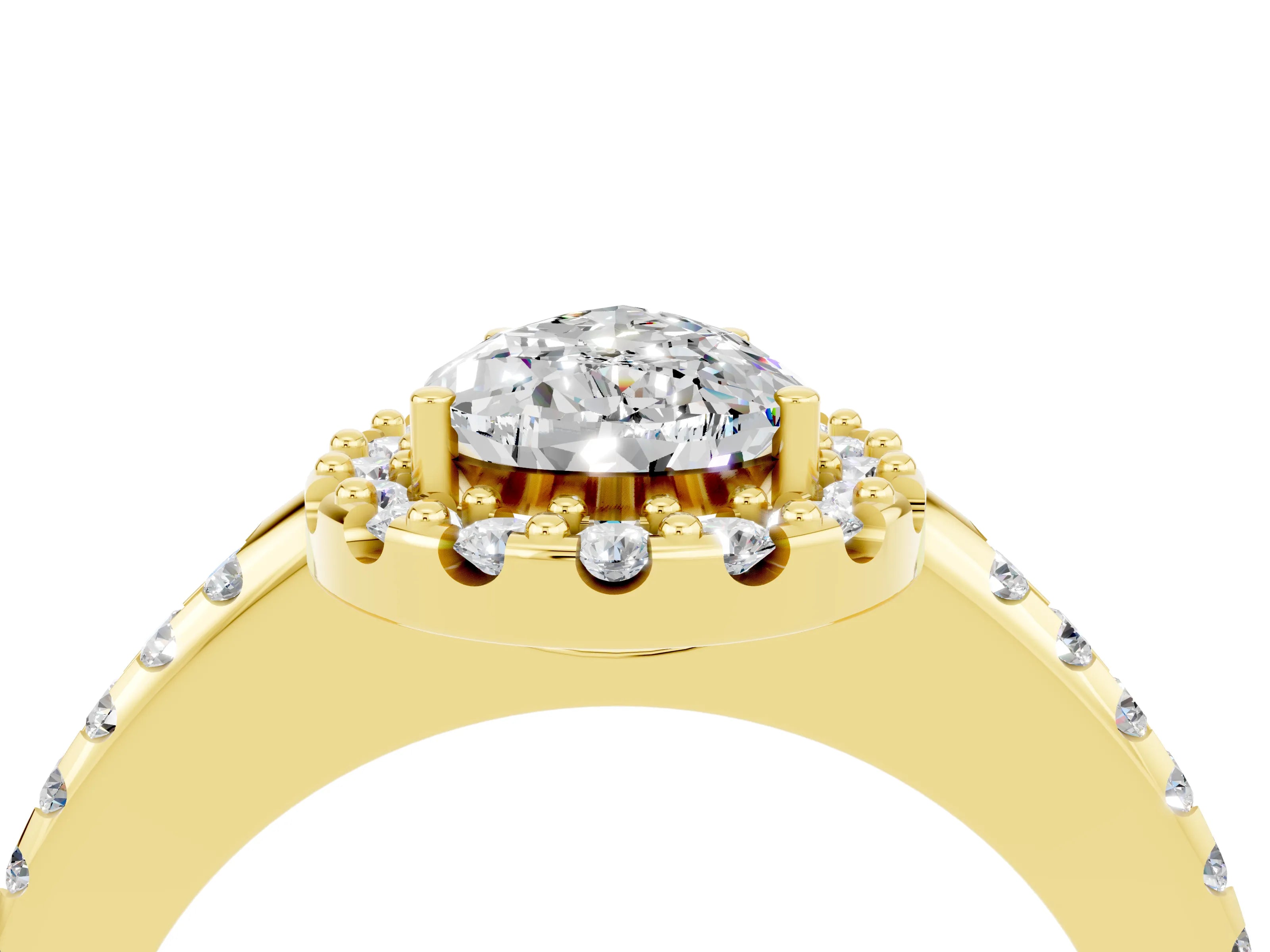 Yellow gold Pear Cut Moissanite Pavé Halo Ring with Four-Prong Setting_16