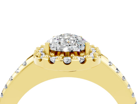 Yellow gold Pear Cut Moissanite Pavé Halo Ring with Four-Prong Setting_16