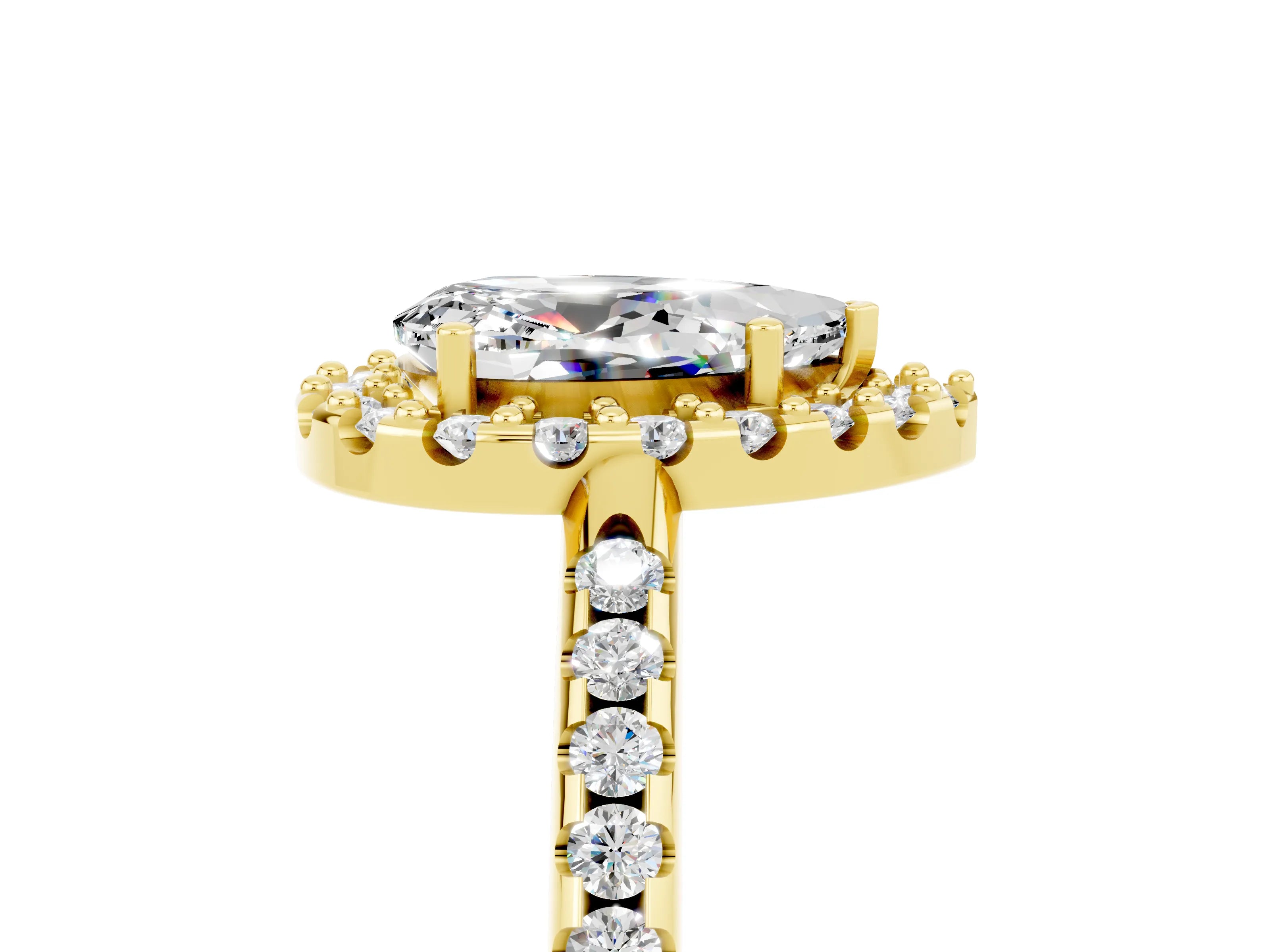 Yellow gold Pear Cut Moissanite Pavé Halo Ring with Four-Prong Setting_17