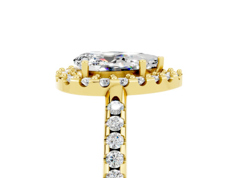 Yellow gold Pear Cut Moissanite Pavé Halo Ring with Four-Prong Setting_17