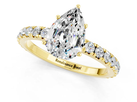 Yellow gold Pear Cut Moissanite Pavé Solitaire Engagement Ring with Four-Prong Setting_13