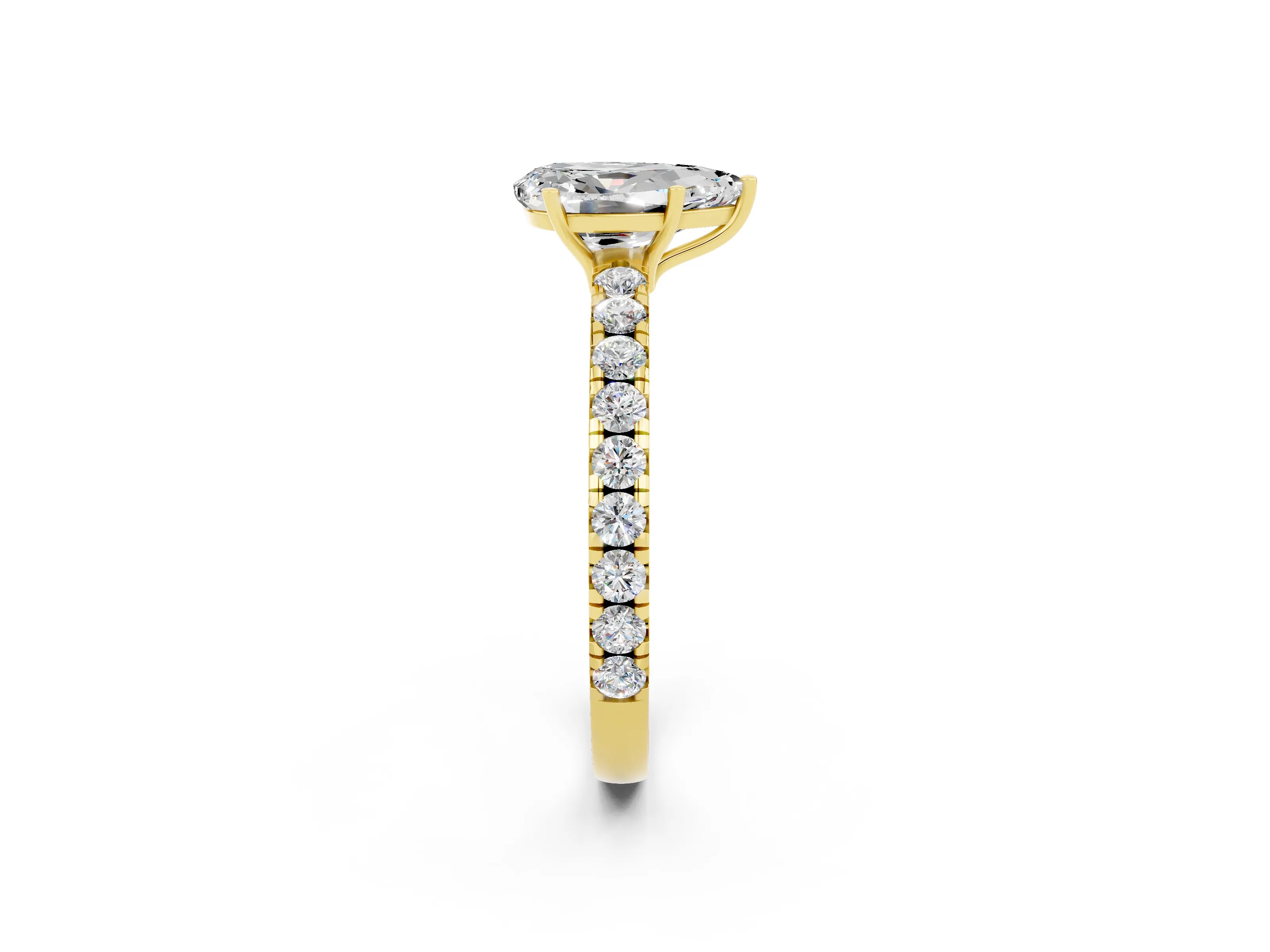 Yellow gold Pear Cut Moissanite Pavé Solitaire Engagement Ring with Four-Prong Setting_14