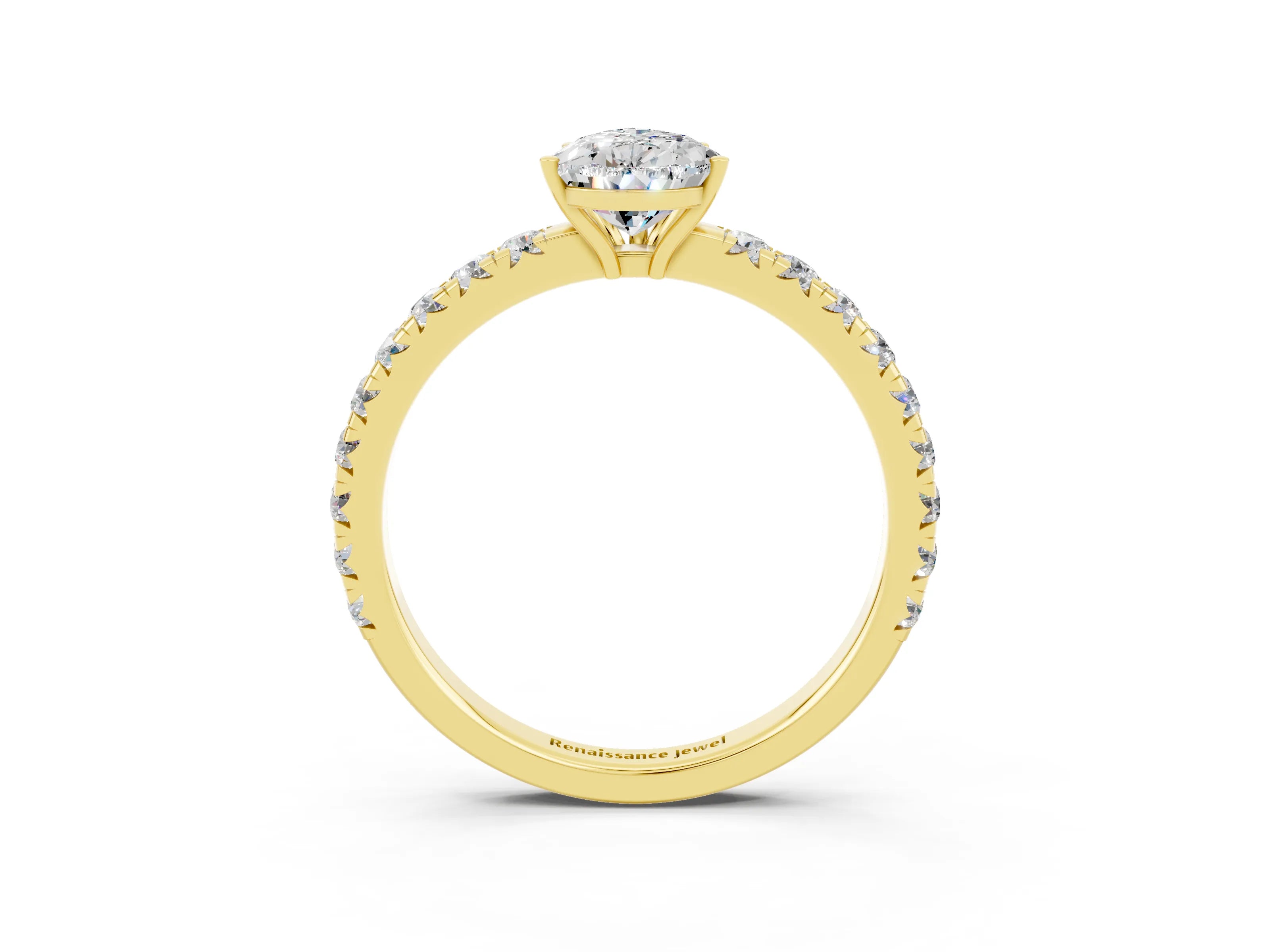 Yellow gold Pear Cut Moissanite Pavé Solitaire Engagement Ring with Four-Prong Setting_15