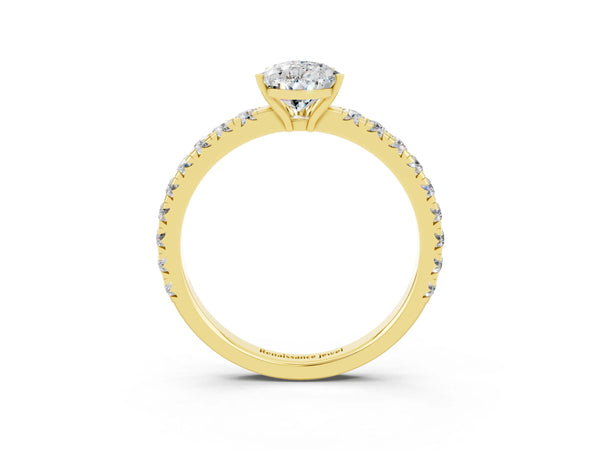 Yellow gold Pear Cut Moissanite Pavé Solitaire Engagement Ring with Four-Prong Setting