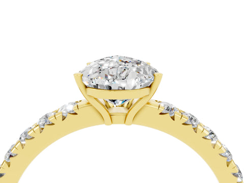 Yellow gold Pear Cut Moissanite Pavé Solitaire Engagement Ring with Four-Prong Setting_16