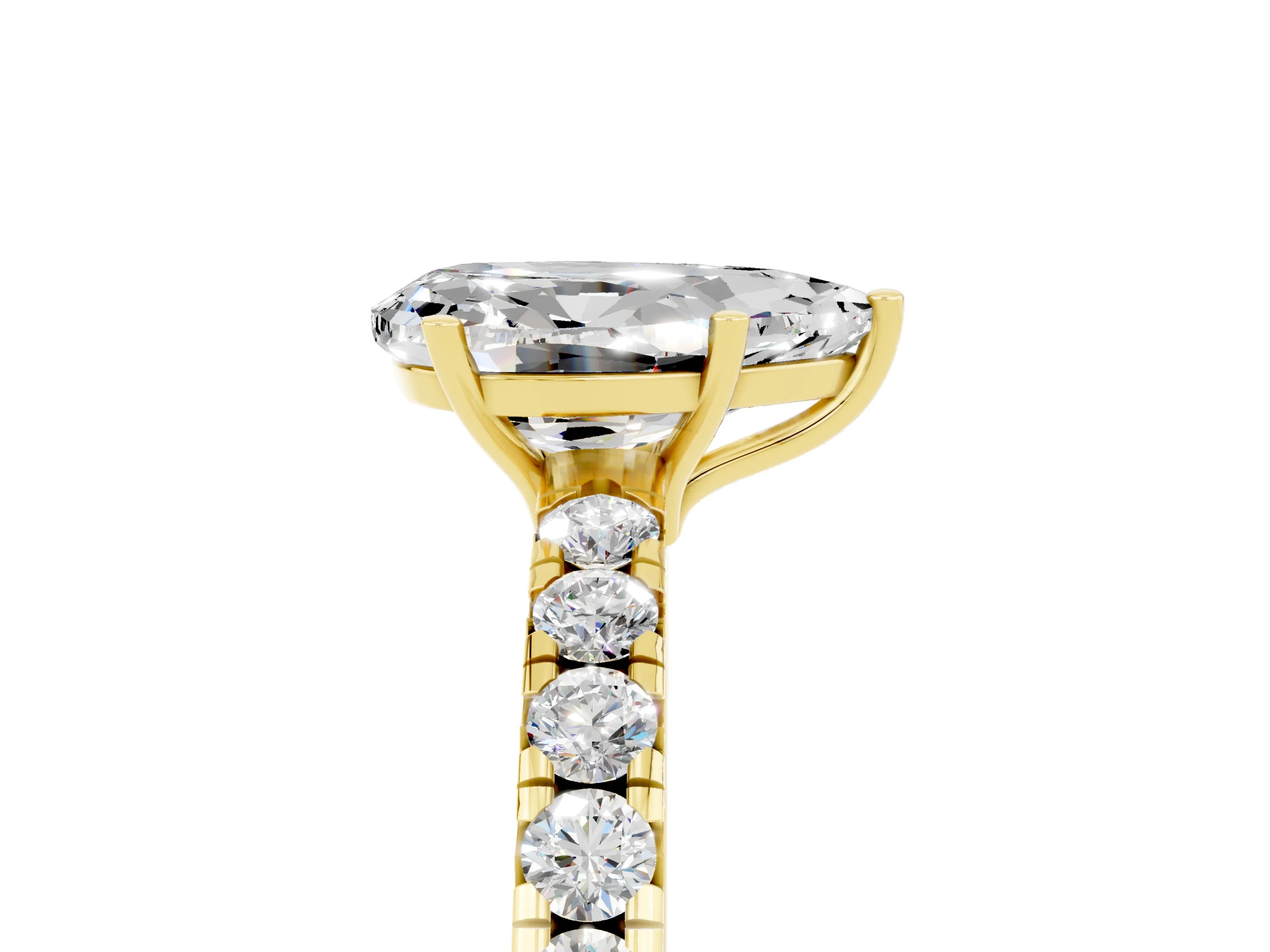 Yellow gold Pear Cut Moissanite Pavé Solitaire Engagement Ring with Four-Prong Setting_17