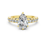 Yellow gold Pear Cut Moissanite Pavé Solitaire Ring with Round Band and Prong Setting_24
