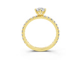 Yellow gold Pear Cut Moissanite Pavé Solitaire Ring with Round Band and Prong Setting_27
