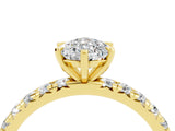 Yellow gold Pear Cut Moissanite Pavé Solitaire Ring with Round Band and Prong Setting_28