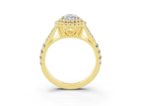 Yellow gold Pear Cut Moissanite Pavé Split Shank Double Halo Engagement Ring_3