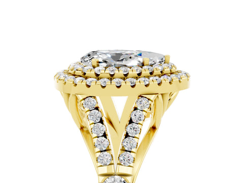 Yellow gold Pear Cut Moissanite Pavé Split Shank Double Halo Engagement Ring_5