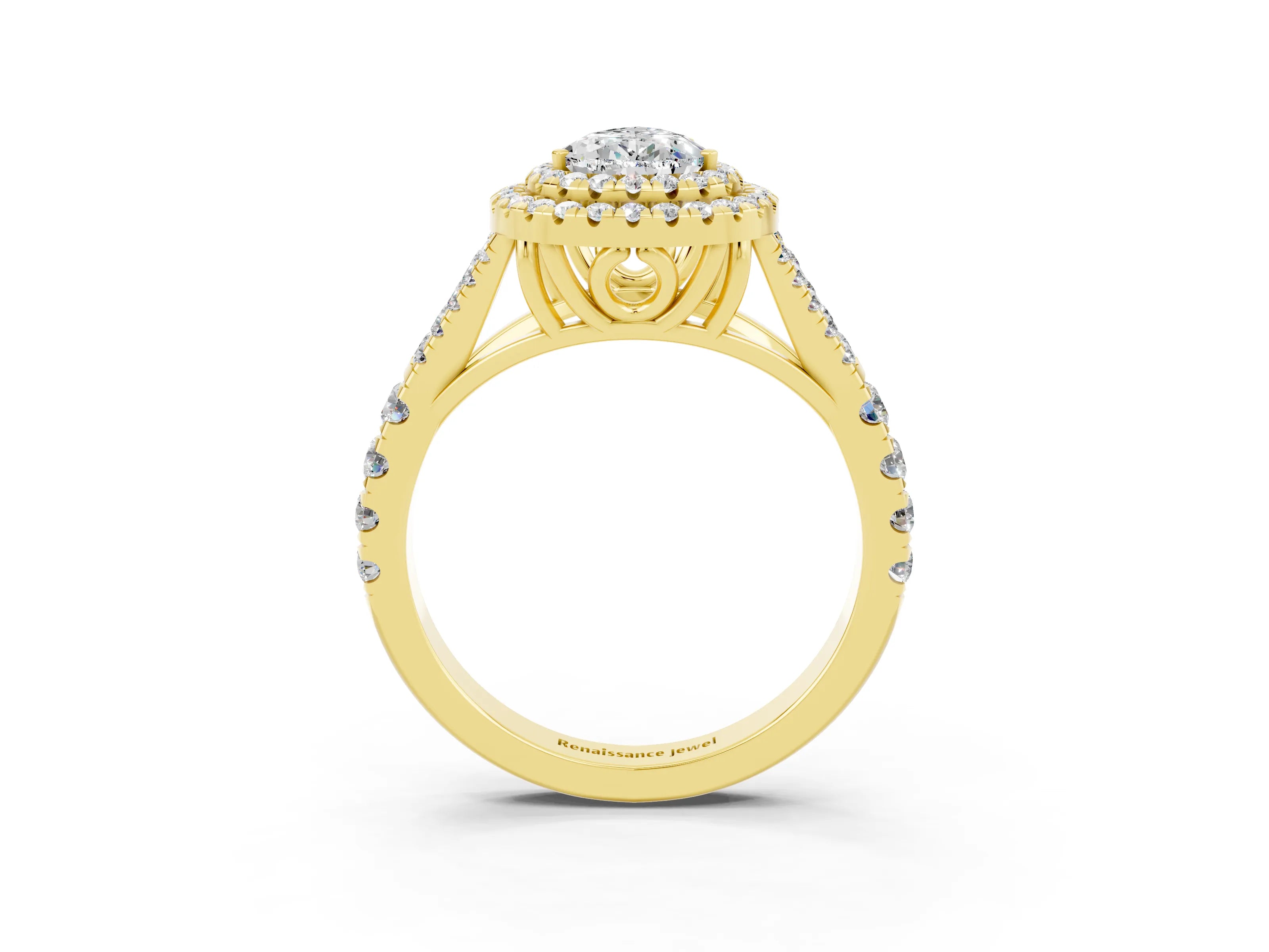 Yellow gold Pear Cut Moissanite Pavé Split Shank Double Halo Engagement Ring_9