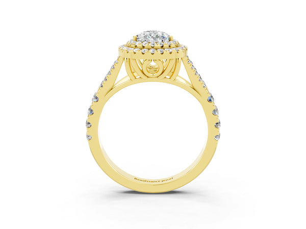 Yellow gold Pear Cut Moissanite Pavé Split Shank Double Halo Engagement Ring