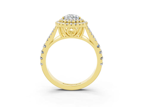 Yellow gold Pear Cut Moissanite Pavé Split Shank Double Halo Engagement Ring_9