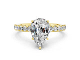 Yellow gold Pear Cut Moissanite Pave Band Solitaire Ring with Four-Prong Setting_24