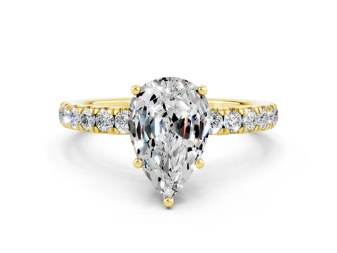 Yellow gold Pear Cut Moissanite Pave Band Solitaire Ring with Four-Prong Setting_24