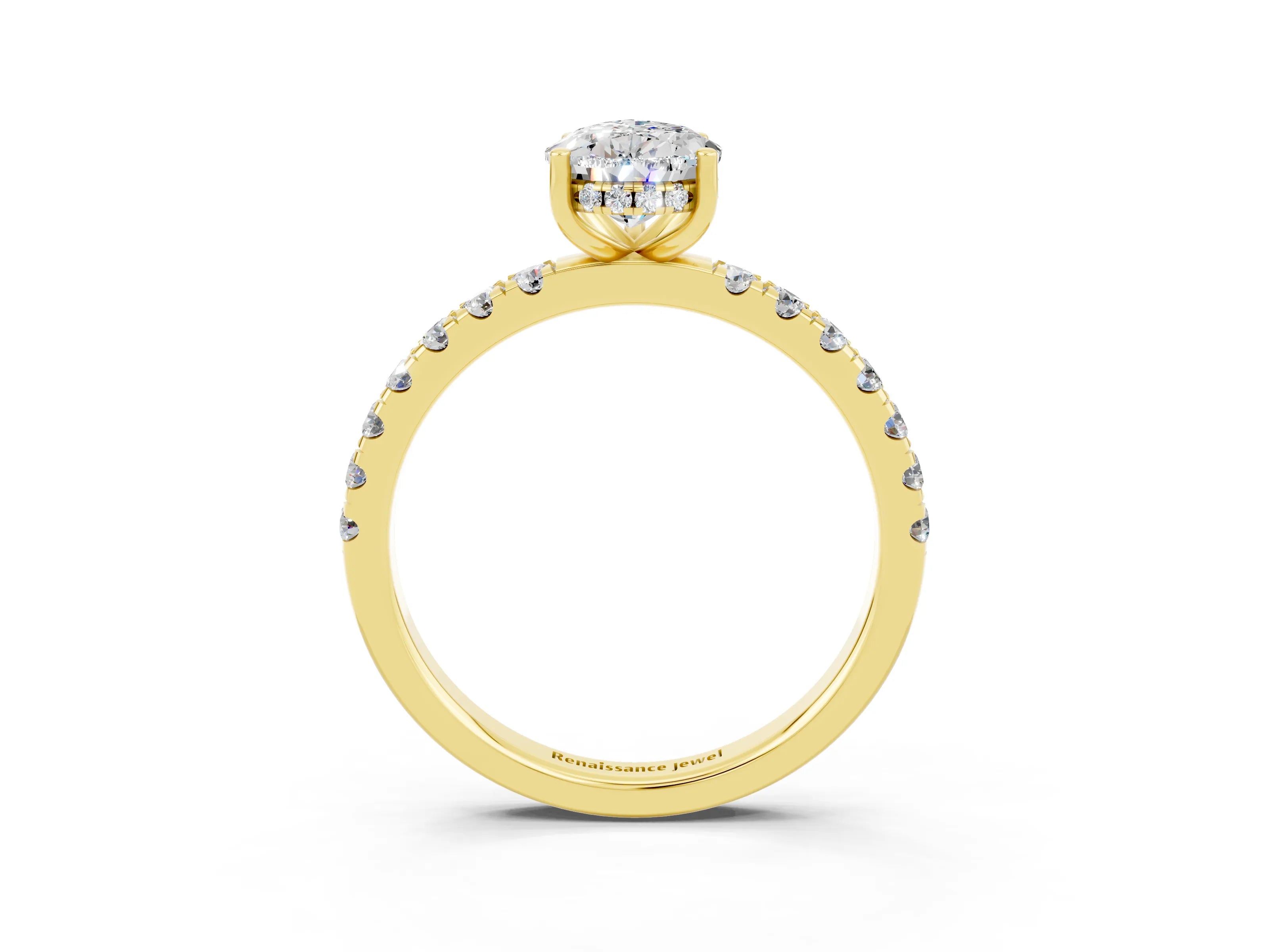 Yellow gold Pear Cut Moissanite Pave Band Solitaire Ring with Four-Prong Setting_27