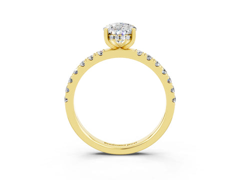 Yellow gold Pear Cut Moissanite Pave Band Solitaire Ring with Four-Prong Setting_27
