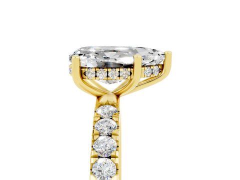 Yellow gold Pear Cut Moissanite Pave Band Solitaire Ring with Four-Prong Setting_29