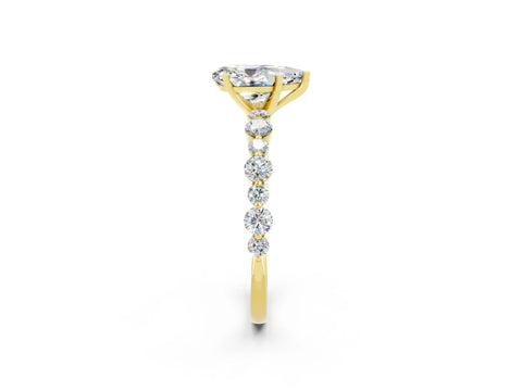 Yellow gold Pear Cut Moissanite Prong Set Engagement Ring with Pavé Band_2