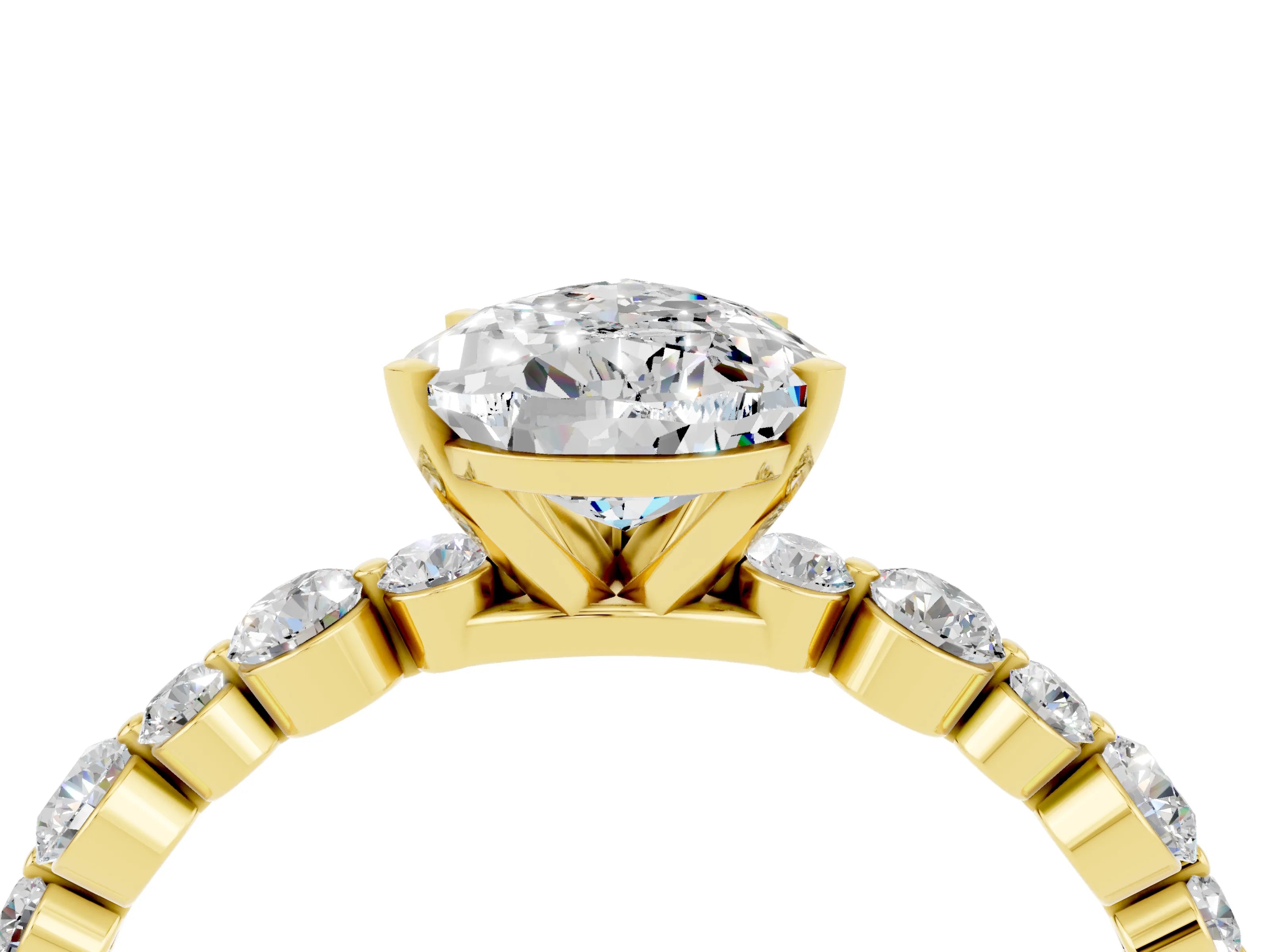 Yellow gold Pear Cut Moissanite Prong Set Engagement Ring with Pavé Band_4