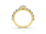 Yellow gold Pear Cut Moissanite Prong Setting with Side Stones on a Pave Band_3