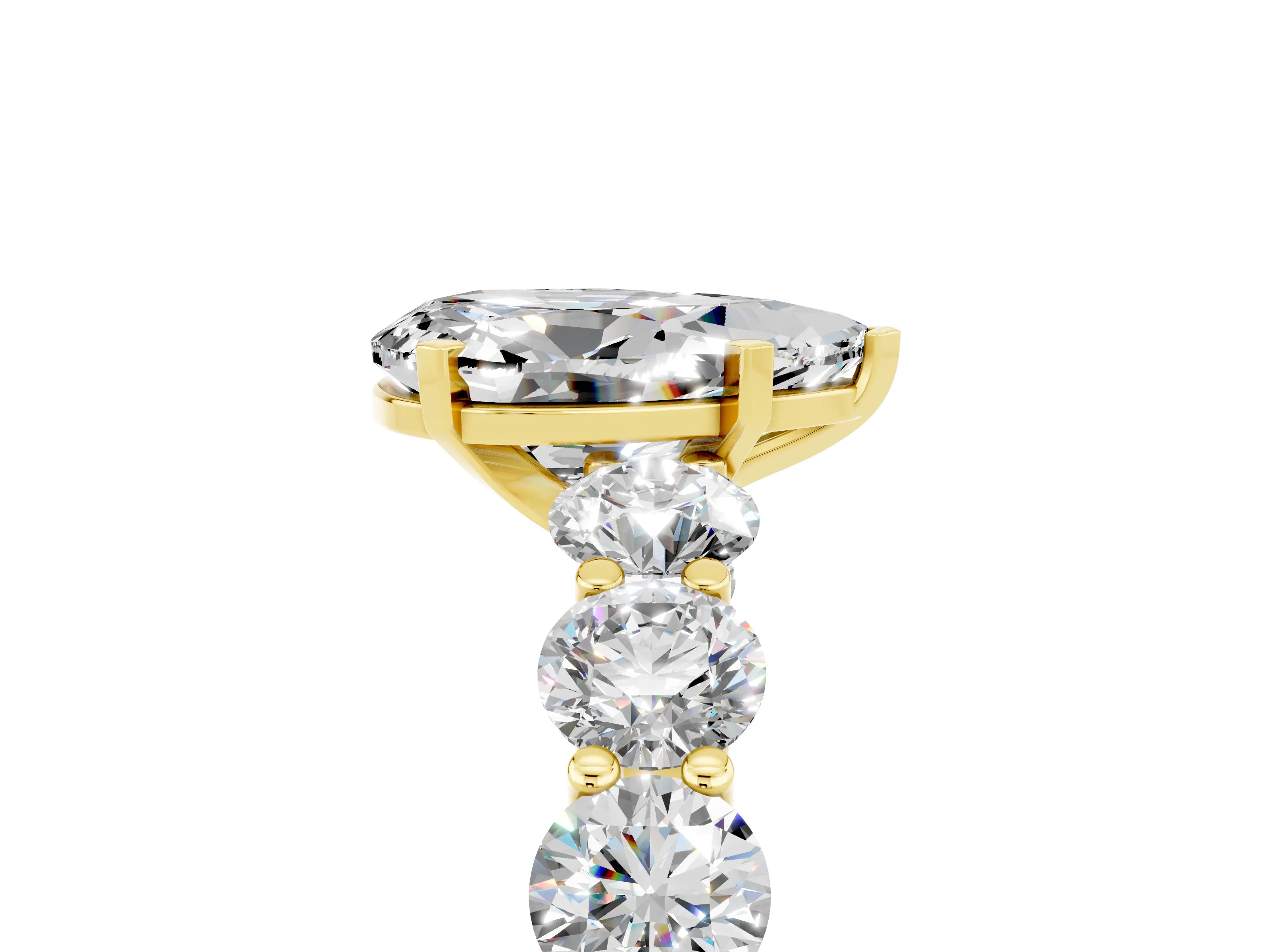 Yellow gold Pear Cut Moissanite Prong Setting with Side Stones on a Pave Band_5