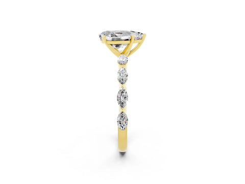 Yellow gold Pear Cut Moissanite Ring with Marquise Side Stones and Prong Setting_2