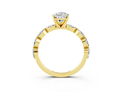 Yellow gold Pear Cut Moissanite Ring with Marquise Side Stones and Prong Setting_3