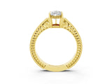 Yellow gold Pear Cut Moissanite Ring with Milgrain Pavé Band and Four-Prong Setting_15