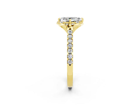 Yellow gold Pear Cut Moissanite Ring with Pavé Band and Floral Prong Setting_2