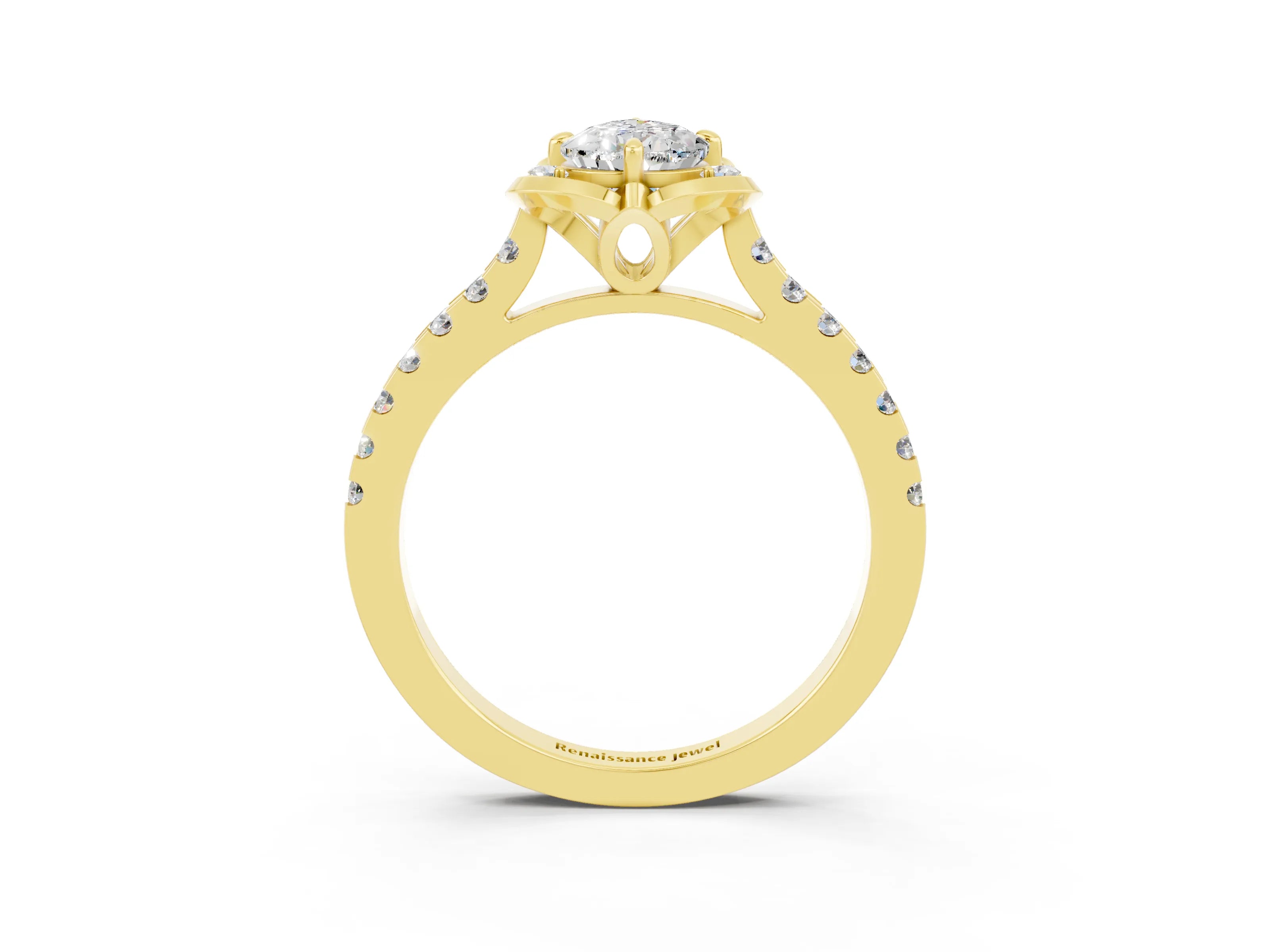 Yellow gold Pear Cut Moissanite Ring with Pavé Band and Floral Prong Setting_3