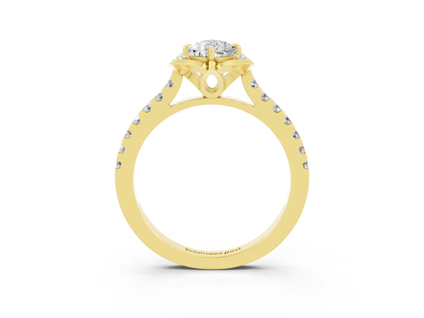 Yellow gold Pear Cut Moissanite Ring with Pavé Band and Floral Prong Setting