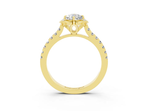 Yellow gold Pear Cut Moissanite Ring with Pavé Band and Floral Prong Setting_3