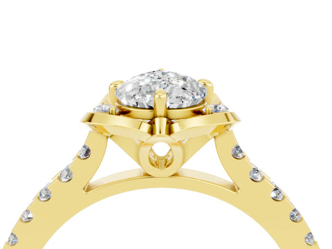 Yellow gold Pear Cut Moissanite Ring with Pavé Band and Floral Prong Setting_4