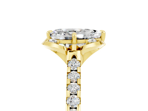 Yellow gold Pear Cut Moissanite Ring with Pavé Band and Floral Prong Setting_5