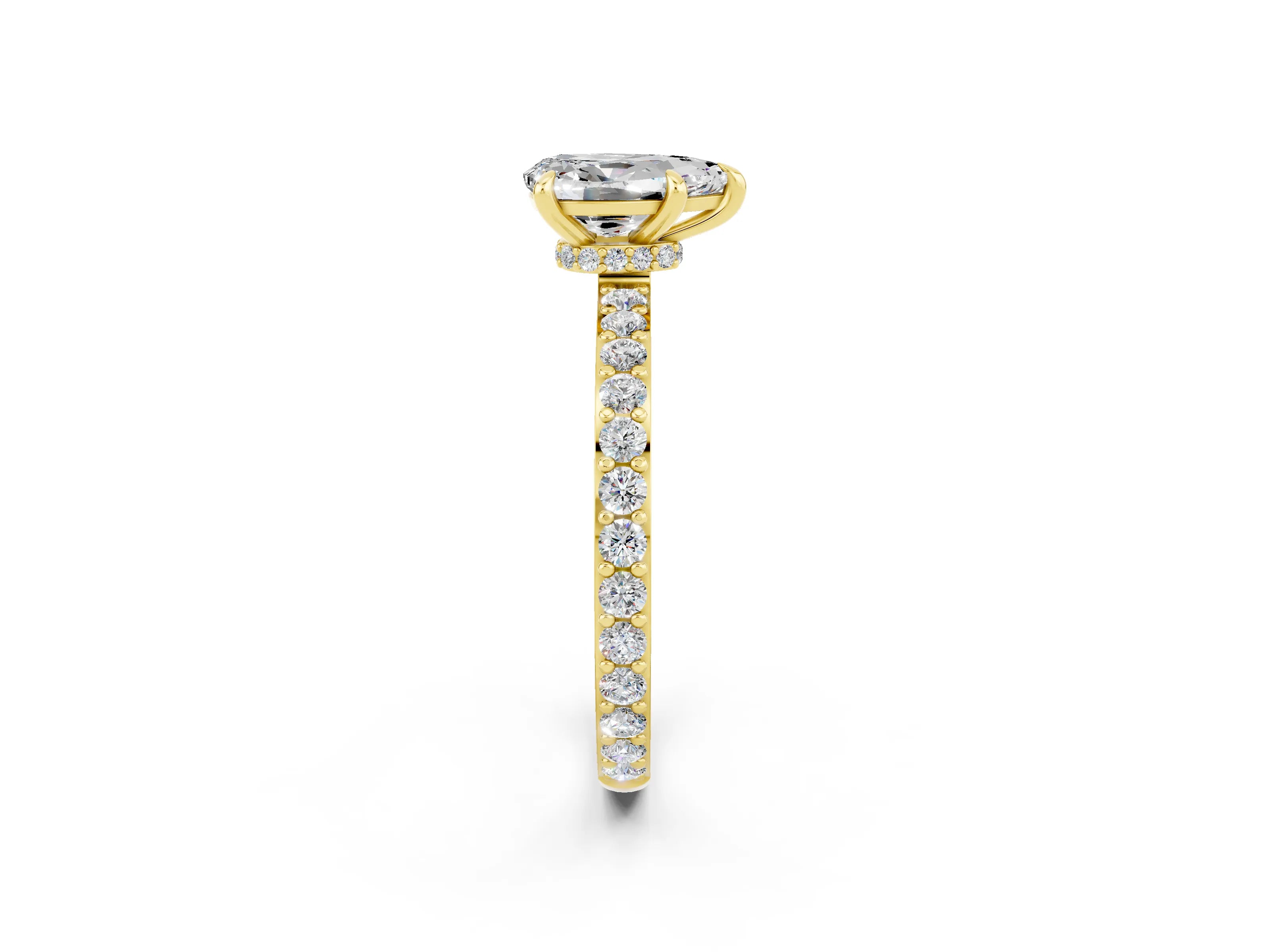 Yellow gold Pear Cut Moissanite Ring with Pavé Band and Four-Prong Setting_2