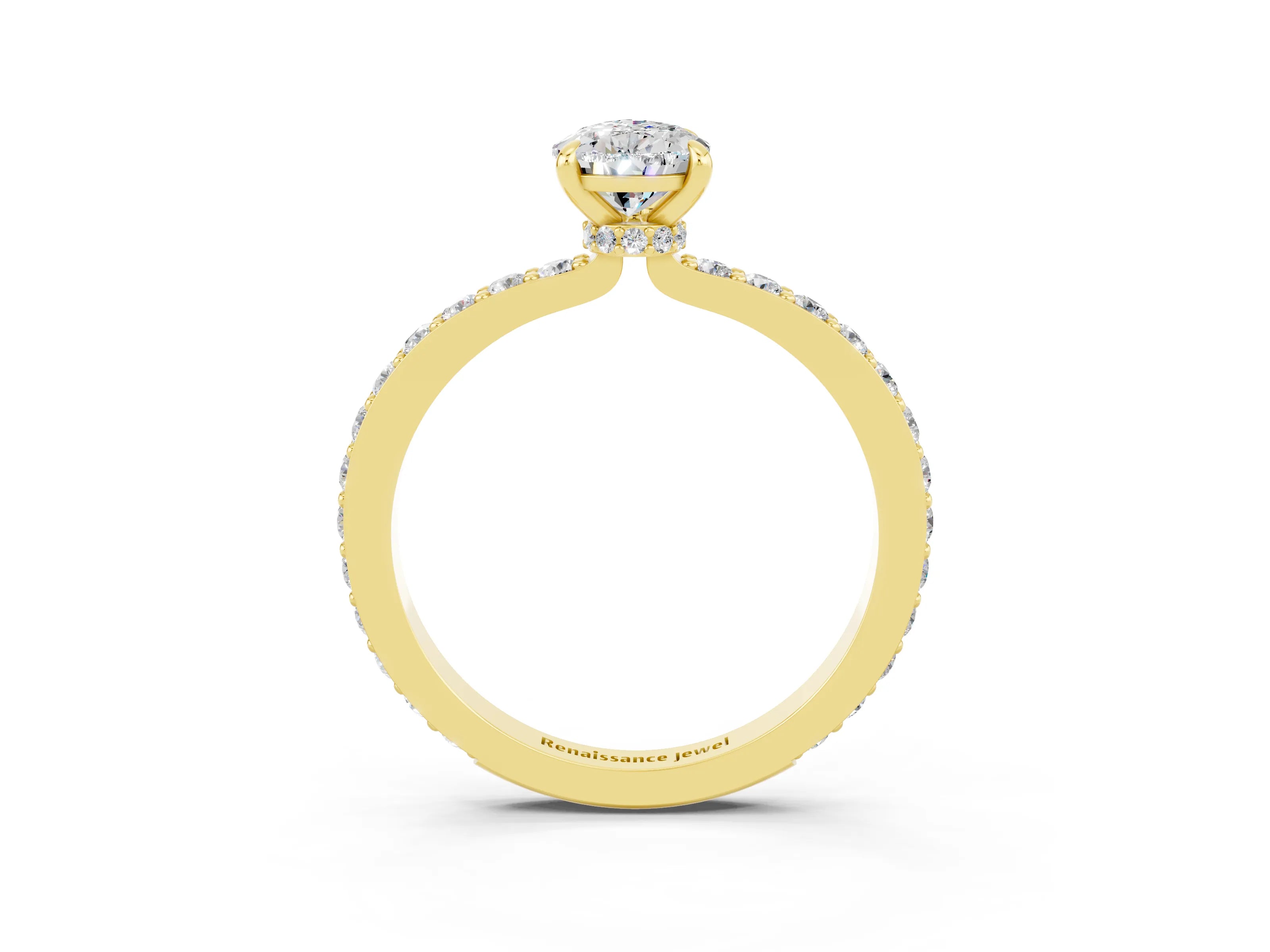Yellow gold Pear Cut Moissanite Ring with Pavé Band and Four-Prong Setting_3