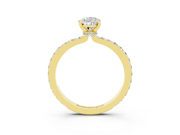 Yellow gold Pear Cut Moissanite Pavé Engagement Ring with Round  Accents and Prong Setting