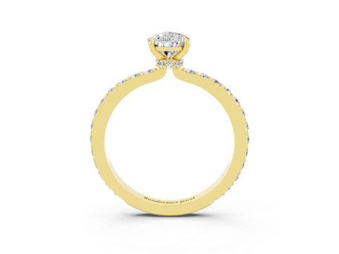 Yellow gold Pear Cut Moissanite Ring with Pavé Band and Four-Prong Setting_3