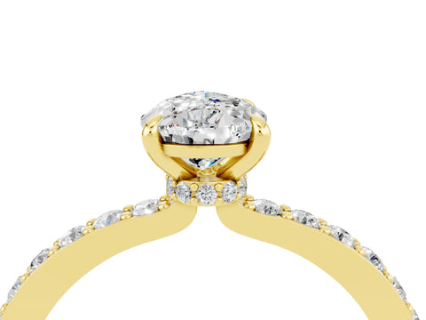 Yellow gold Pear Cut Moissanite Ring with Pavé Band and Four-Prong Setting_4