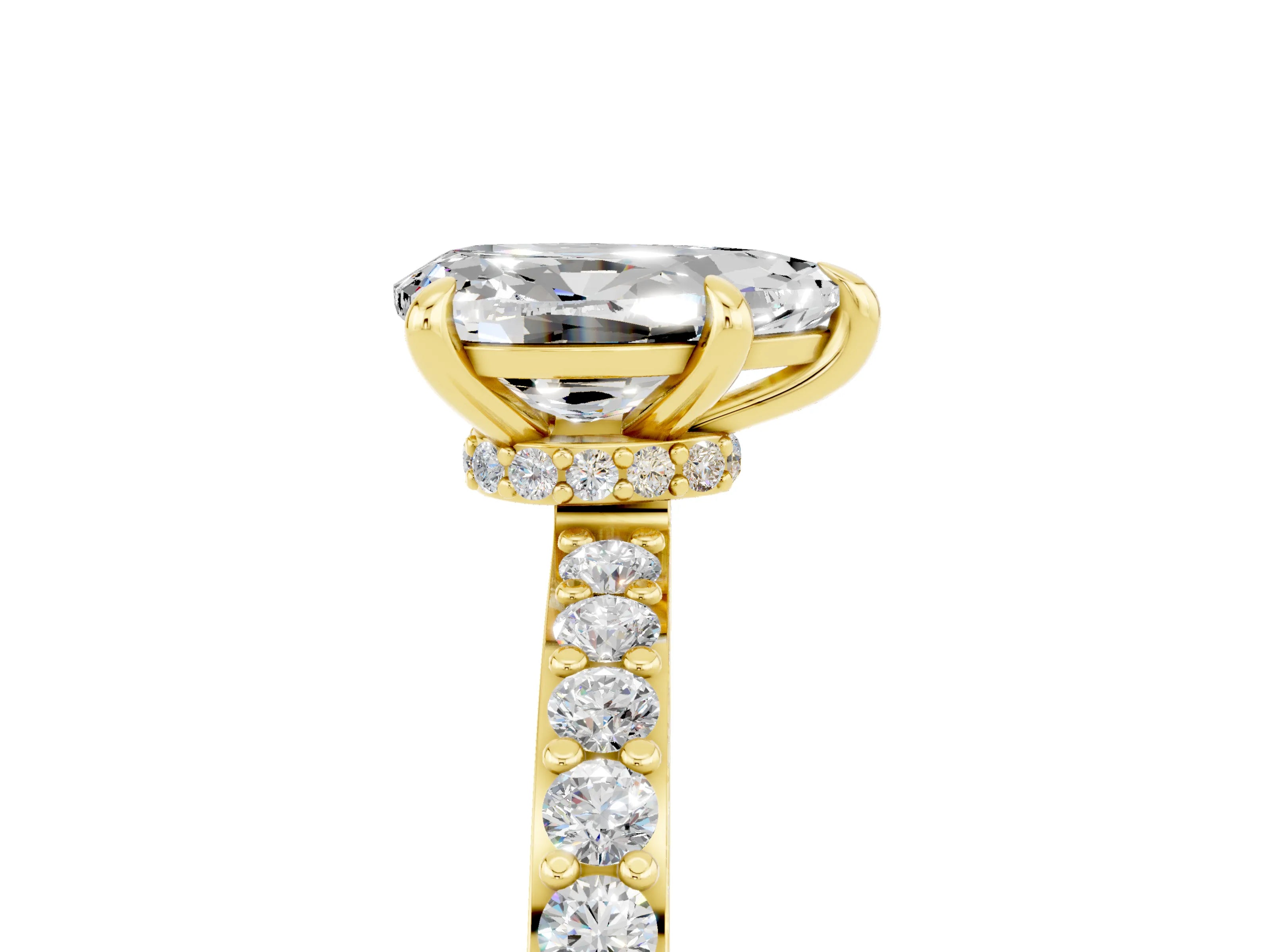 Yellow gold Pear Cut Moissanite Ring with Pavé Band and Four-Prong Setting_5