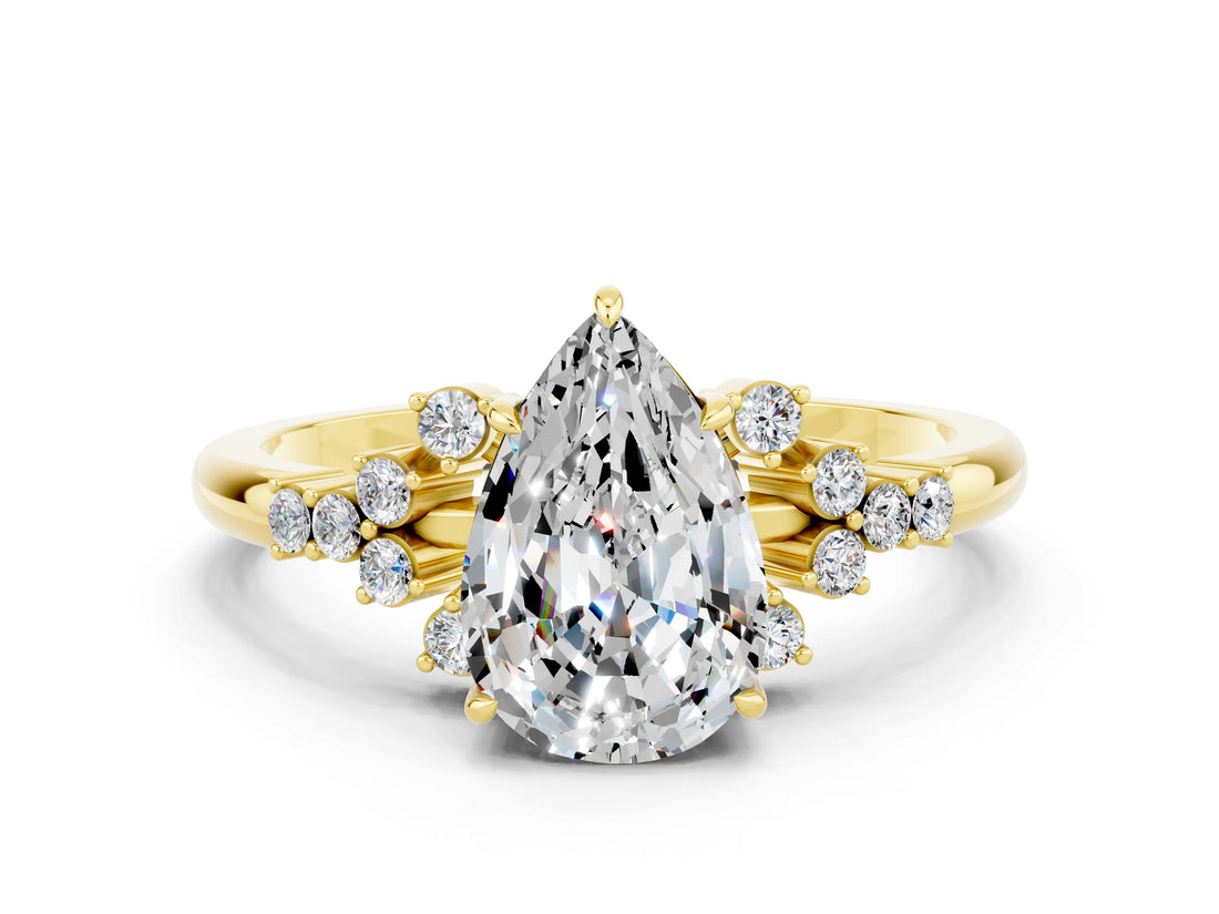 Yellow gold Pear Cut Moissanite Ring with Side Stones and Four-Prong Setting_36