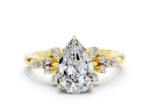 Yellow gold Pear Cut Moissanite Ring with Side Stones and Four-Prong Setting_36