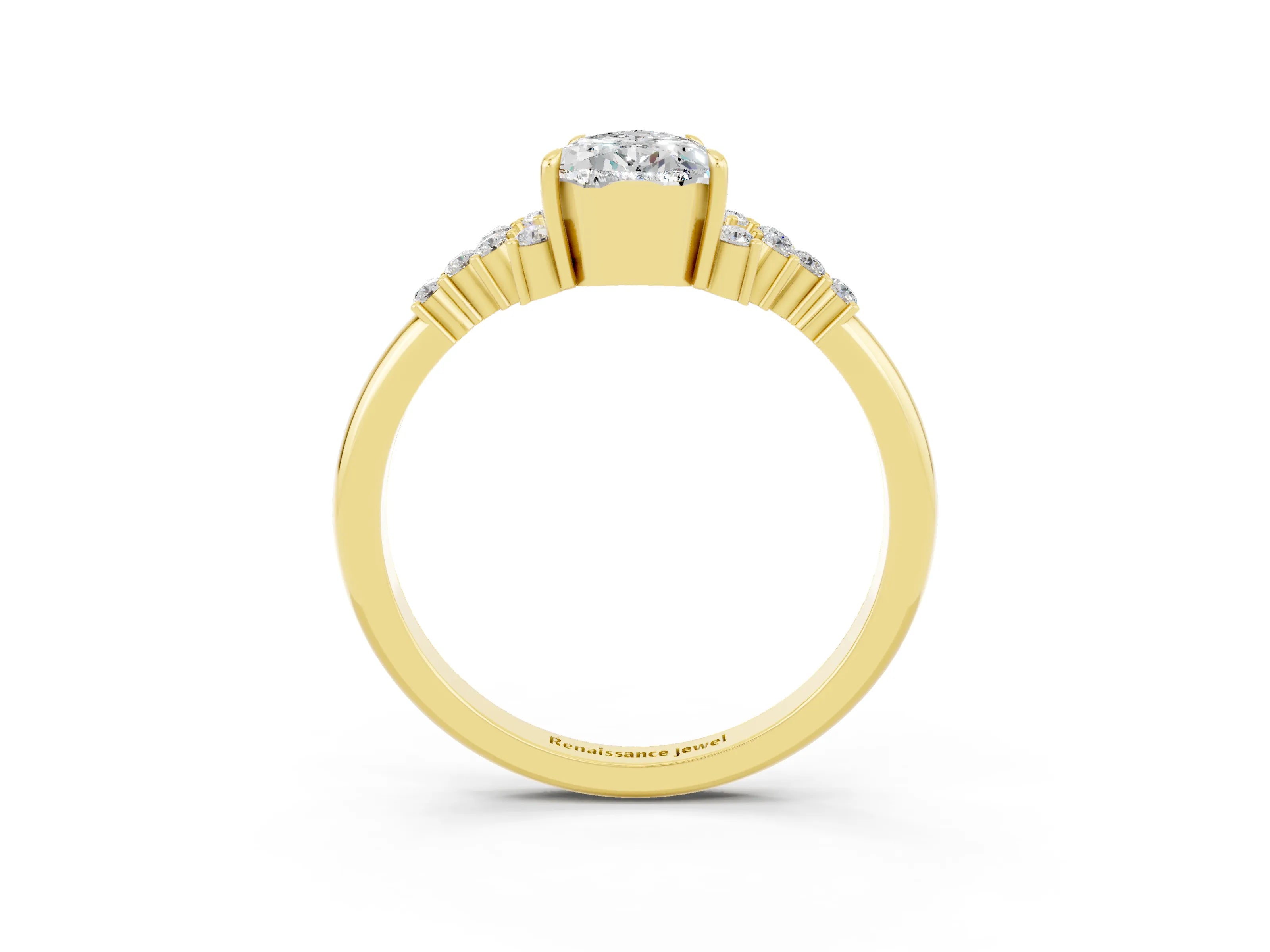 Yellow gold Pear Cut Moissanite Ring with Side Stones and Four-Prong Setting_39