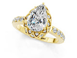 Yellow gold Pear Cut Moissanite Scalloped Halo Engagement Ring with Round Shared Prong Band_25