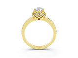 Yellow gold Pear Cut Moissanite Scalloped Halo Engagement Ring with Round Shared Prong Band_27